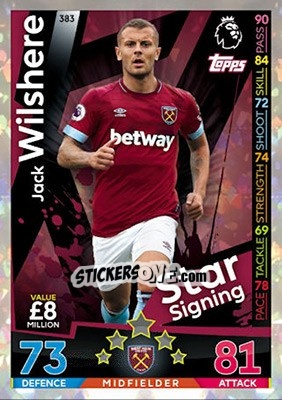 Sticker Jack Wilshere - English Premier League 2018-2019. Match Attax n. 383 - Topps