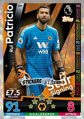 Sticker Rui Patricio - English Premier League 2018-2019. Match Attax n. 384 - Topps