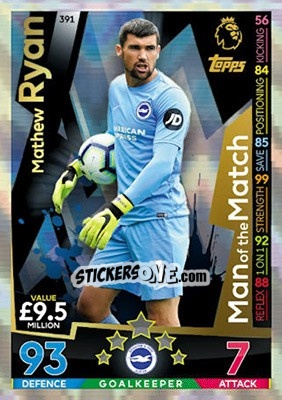 Sticker Mathew Ryan - English Premier League 2018-2019. Match Attax n. 391 - Topps