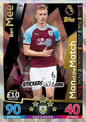 Sticker Ben Mee - English Premier League 2018-2019. Match Attax - Topps