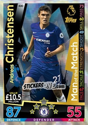 Sticker Andreas Christensen - English Premier League 2018-2019. Match Attax n. 400 - Topps