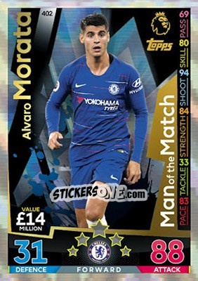Sticker Alvaro Morata - English Premier League 2018-2019. Match Attax n. 402 - Topps