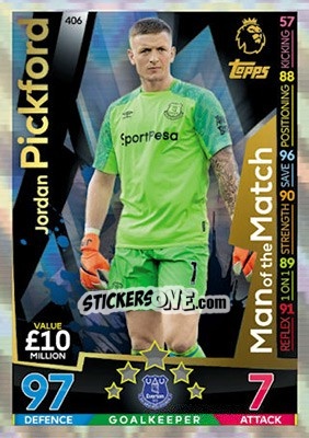 Sticker Jordan Pickford - English Premier League 2018-2019. Match Attax n. 406 - Topps