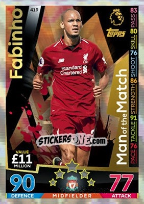 Sticker Fabinho - English Premier League 2018-2019. Match Attax n. 419 - Topps