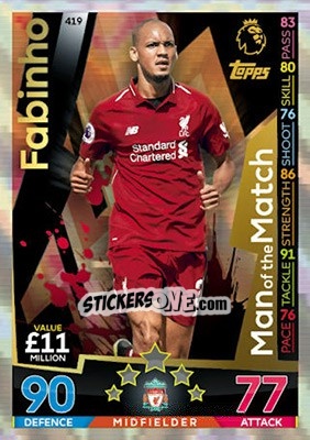 Sticker Fabinho - English Premier League 2018-2019. Match Attax - Topps