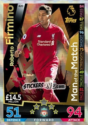 Sticker Roberto Firmino - English Premier League 2018-2019. Match Attax n. 420 - Topps