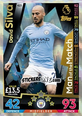 Sticker David Silva - English Premier League 2018-2019. Match Attax n. 423 - Topps