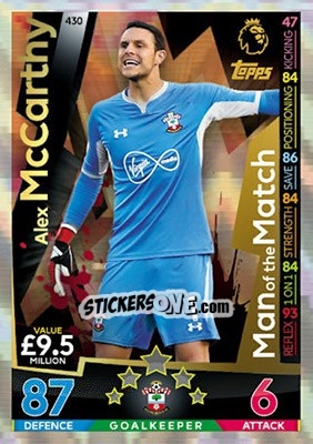 Figurina Alex McCarthy - English Premier League 2018-2019. Match Attax - Topps