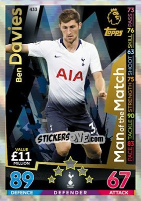 Sticker Ben Davies - English Premier League 2018-2019. Match Attax n. 433 - Topps