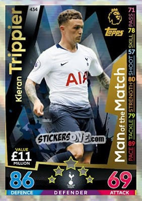 Sticker Kieran Trippier - English Premier League 2018-2019. Match Attax n. 434 - Topps