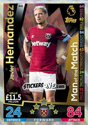 Sticker Javier Hernandez - English Premier League 2018-2019. Match Attax n. 441 - Topps