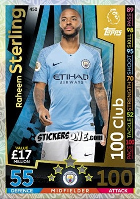 Sticker Raheem Sterling - English Premier League 2018-2019. Match Attax n. 450 - Topps