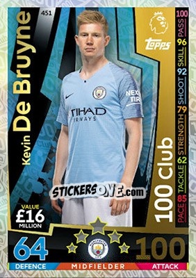Sticker Kevin De Bruyne - English Premier League 2018-2019. Match Attax n. 451 - Topps
