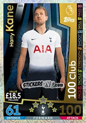 Sticker Harry Kane - English Premier League 2018-2019. Match Attax n. 455 - Topps