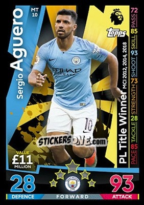 Sticker Sergio Aguero - English Premier League 2018-2019. Match Attax n. MT10 - Topps