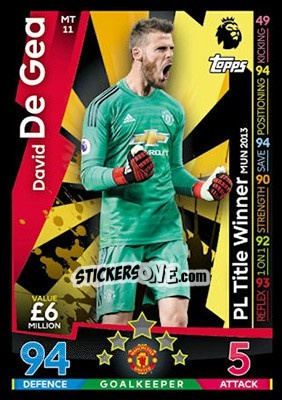 Sticker David de Gea - English Premier League 2018-2019. Match Attax n. MT11 - Topps