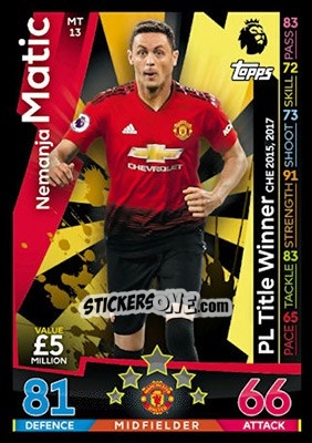 Sticker Nemanja Matic - English Premier League 2018-2019. Match Attax n. MT13 - Topps