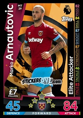 Sticker Marko Arnautovic - English Premier League 2018-2019. Match Attax n. MT29 - Topps