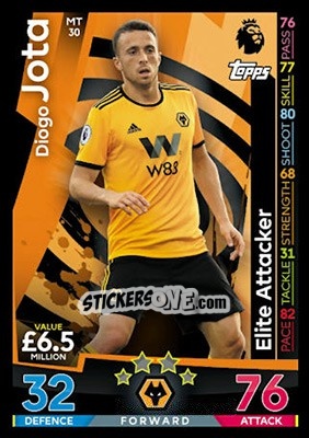 Sticker Diogo Jota - English Premier League 2018-2019. Match Attax n. MT30 - Topps