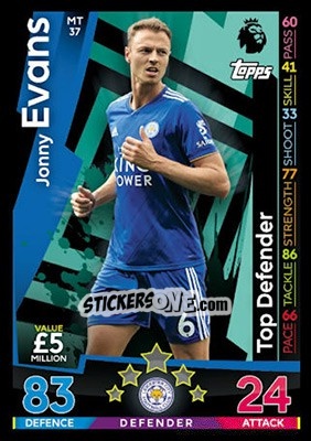 Sticker Jonny Evans - English Premier League 2018-2019. Match Attax - Topps