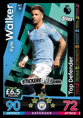 Sticker Kyle Walker - English Premier League 2018-2019. Match Attax n. MT39 - Topps