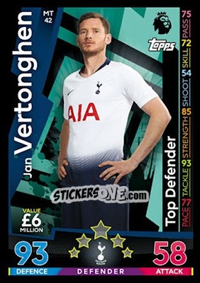 Sticker Jan Vertonghen - English Premier League 2018-2019. Match Attax n. MT42 - Topps