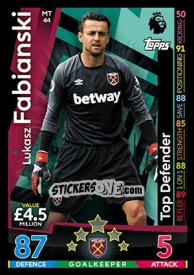 Sticker Lukasz Fabianski - English Premier League 2018-2019. Match Attax n. MT44 - Topps