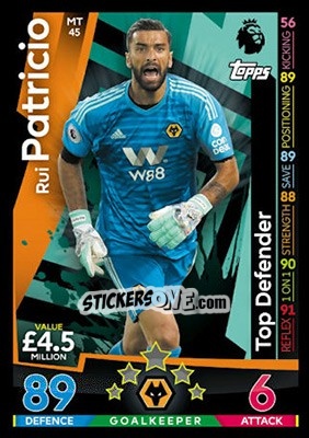 Sticker Rui Patricio - English Premier League 2018-2019. Match Attax n. MT45 - Topps