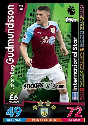 Sticker Johann Berg Gudmundsson - English Premier League 2018-2019. Match Attax n. MT48 - Topps