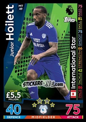 Sticker Junior Hoilett - English Premier League 2018-2019. Match Attax n. MT49 - Topps
