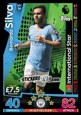 Sticker Bernardo Silva - English Premier League 2018-2019. Match Attax n. MT56 - Topps