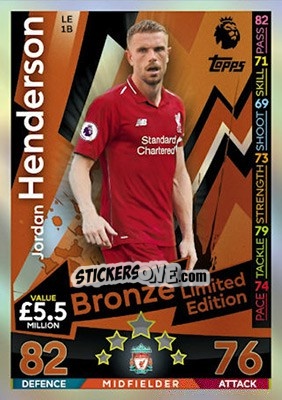 Sticker Jordan Henderson - English Premier League 2018-2019. Match Attax n. LE1b - Topps