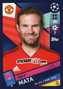 Sticker Juan Mata - UEFA Champions League 2018-2019 n. 187 - Topps