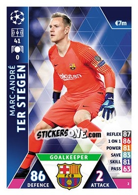 Cromo Marc-André ter Stegen - UEFA Champions League 2018-2019. Match Attax n. 2 - Topps