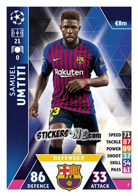 Sticker Samuel Umtiti - UEFA Champions League 2018-2019. Match Attax n. 5 - Topps