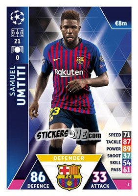 Cromo Samuel Umtiti - UEFA Champions League 2018-2019. Match Attax - Topps