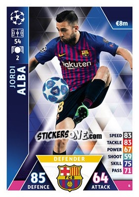 Sticker Jordi Alba - UEFA Champions League 2018-2019. Match Attax n. 6 - Topps
