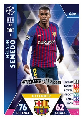 Sticker Nélson Semedo - UEFA Champions League 2018-2019. Match Attax n. 8 - Topps