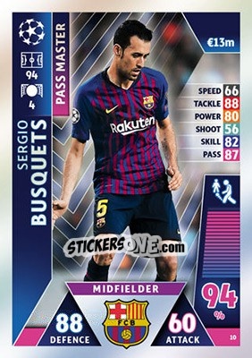 Sticker Sergio Busquets - UEFA Champions League 2018-2019. Match Attax n. 10 - Topps