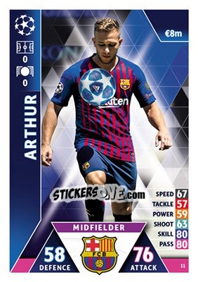 Sticker Arthur - UEFA Champions League 2018-2019. Match Attax n. 11 - Topps