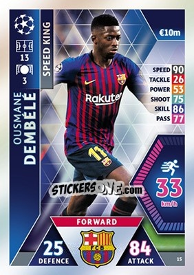 Sticker Ousmane Dembélé - UEFA Champions League 2018-2019. Match Attax n. 15 - Topps