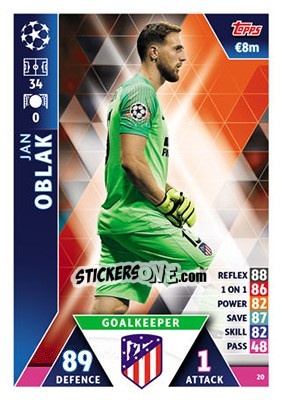 Sticker Jan Oblak - UEFA Champions League 2018-2019. Match Attax n. 20 - Topps