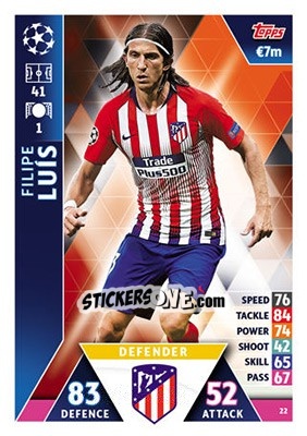 Sticker Filipe Luís - UEFA Champions League 2018-2019. Match Attax n. 22 - Topps