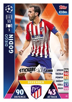 Sticker Diego Godín - UEFA Champions League 2018-2019. Match Attax n. 23 - Topps
