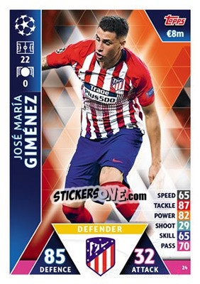 Sticker José Giménez - UEFA Champions League 2018-2019. Match Attax n. 24 - Topps