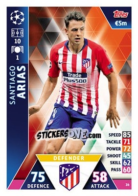 Sticker Santiago Arias - UEFA Champions League 2018-2019. Match Attax n. 26 - Topps