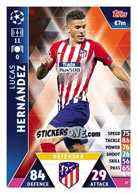 Sticker Lucas Hernández - UEFA Champions League 2018-2019. Match Attax n. 27 - Topps