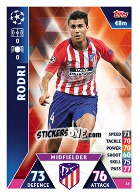Sticker Rodri - UEFA Champions League 2018-2019. Match Attax n. 28 - Topps