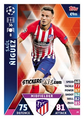 Sticker Saúl Ñíguez - UEFA Champions League 2018-2019. Match Attax n. 29 - Topps