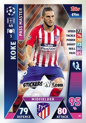 Sticker Koke - UEFA Champions League 2018-2019. Match Attax n. 30 - Topps